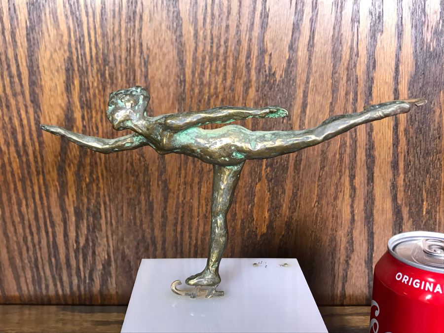 JUST ADDED - Vintage Bronze Figure Skater Sculpture Signed But Signature Illegible 8W X 4D X 8.5H (OFS - Former Olympic Figure Skater Estate In Carlsbad) [Photo 3]