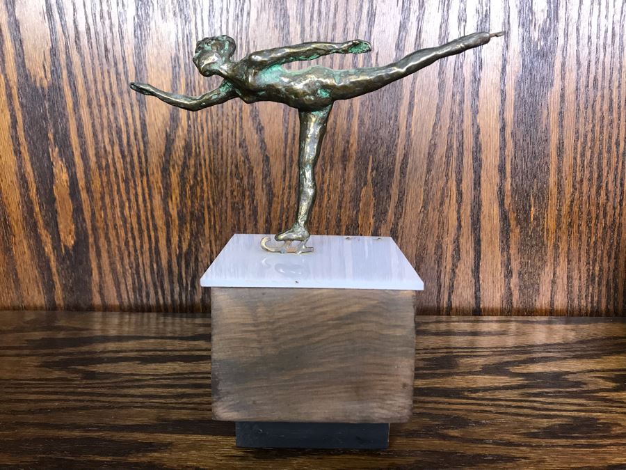 JUST ADDED - Vintage Bronze Figure Skater Sculpture Signed But Signature Illegible 8W X 4D X 8.5H (OFS - Former Olympic Figure Skater Estate In Carlsbad) [Photo 15]