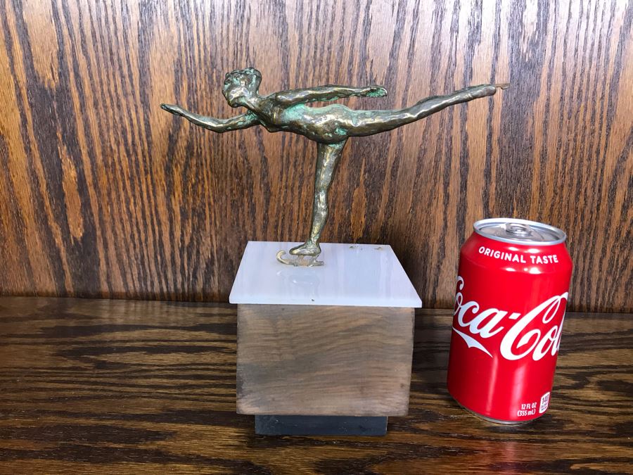 JUST ADDED - Vintage Bronze Figure Skater Sculpture Signed But Signature Illegible 8W X 4D X 8.5H (OFS - Former Olympic Figure Skater Estate In Carlsbad) [Photo 4]