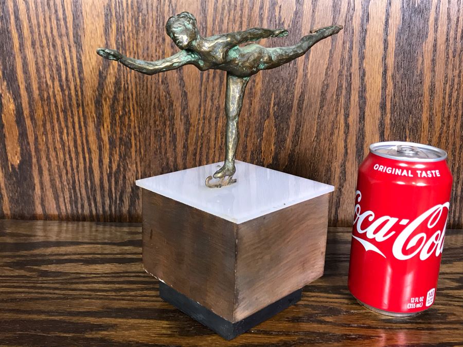JUST ADDED - Vintage Bronze Figure Skater Sculpture Signed But Signature Illegible 8W X 4D X 8.5H (OFS - Former Olympic Figure Skater Estate In Carlsbad)
