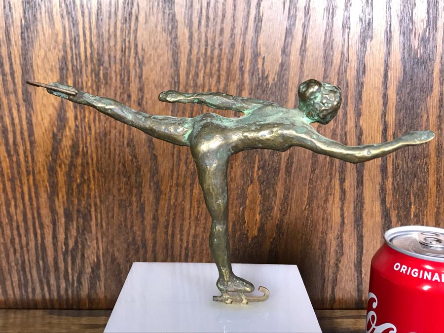 JUST ADDED - Vintage Bronze Figure Skater Sculpture Signed But Signature Illegible 8W X 4D X 8.5H (OFS - Former Olympic Figure Skater Estate In Carlsbad) [Photo 8]