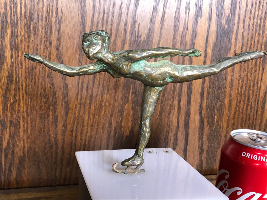 JUST ADDED - Vintage Bronze Figure Skater Sculpture Signed But Signature Illegible 8W X 4D X 8.5H (OFS - Former Olympic Figure Skater Estate In Carlsbad) [Photo 5]