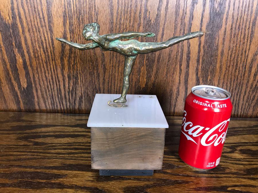 JUST ADDED - Vintage Bronze Figure Skater Sculpture Signed But Signature Illegible 8W X 4D X 8.5H (OFS - Former Olympic Figure Skater Estate In Carlsbad) [Photo 2]