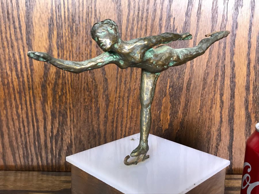 JUST ADDED - Vintage Bronze Figure Skater Sculpture Signed But Signature Illegible 8W X 4D X 8.5H (OFS - Former Olympic Figure Skater Estate In Carlsbad) [Photo 6]