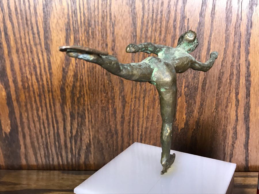 JUST ADDED - Vintage Bronze Figure Skater Sculpture Signed But Signature Illegible 8W X 4D X 8.5H (OFS - Former Olympic Figure Skater Estate In Carlsbad) [Photo 9]