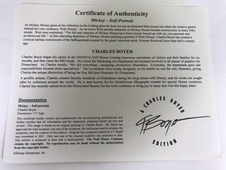 Disney's Mickey Mouse Self-Portrait Figurine By Charles Boyer Reminiscent Of Norman Rockwell With Box 7.5H [Photo 15]