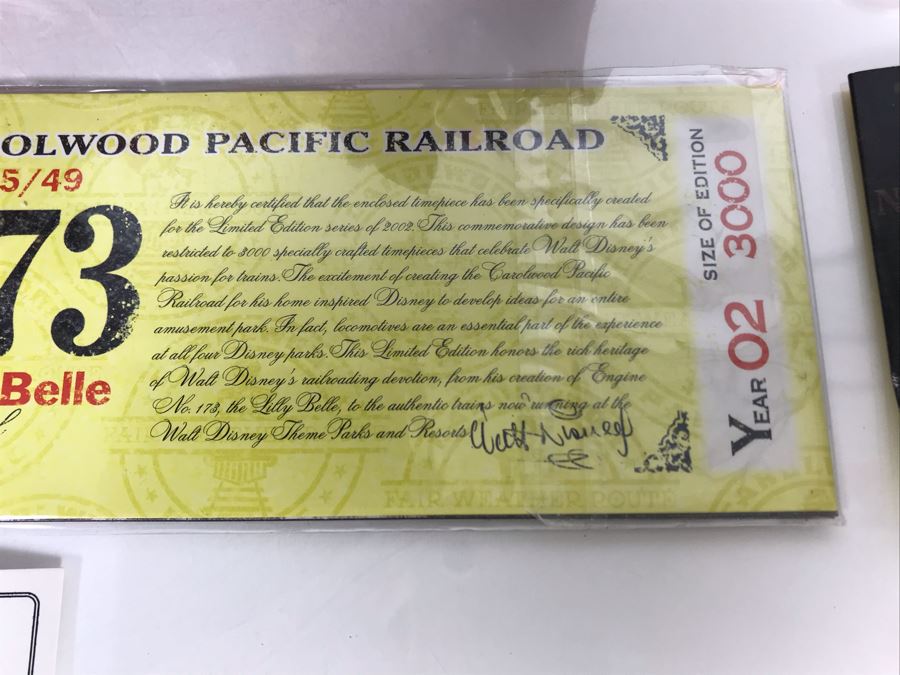Limited Edition Carolwood Pacific Railroad No. 173 Lilly Belle Train 2002 Walt Disney Theme Park With Limited Edition Walt Disney Pocket Watch With Box [Photo 11]