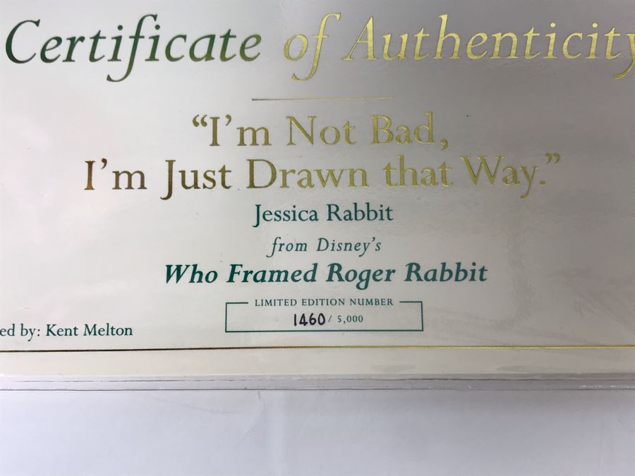 Limited Edition 5,000 Jessica Rabbit 'I'm Not Bad, I'm Just Drawn That Way' Sculpture Figurine From Disney's Who Framed Roger Rabbit Walt Disney Classics Collection With Box Sculpted By Kent Melton [Photo 5]