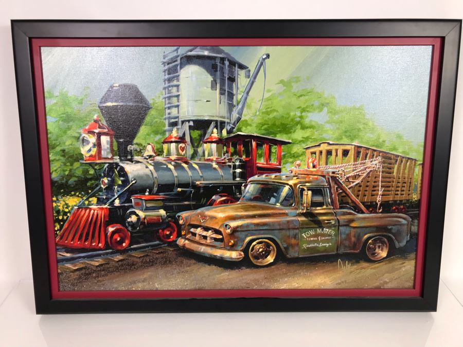 Hand Signed Chip Foose Limited Edition Framed Print On Canvas Titled 'Tow Mater In Training' With Certificate Of Authenticity 27 X 18 [Photo 3]