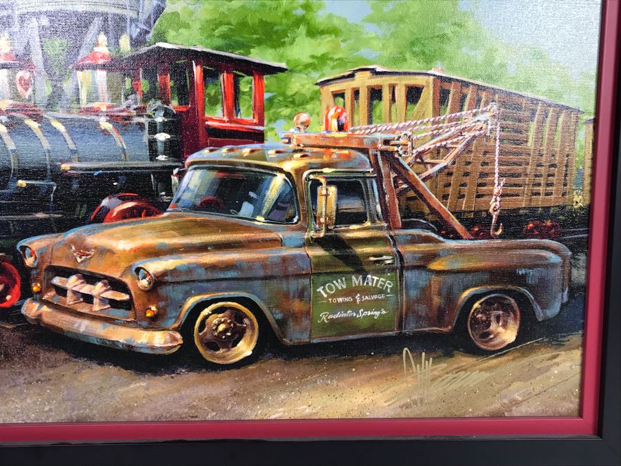 Hand Signed Chip Foose Limited Edition Framed Print On Canvas Titled 'Tow Mater In Training' With Certificate Of Authenticity 27 X 18 [Photo 4]