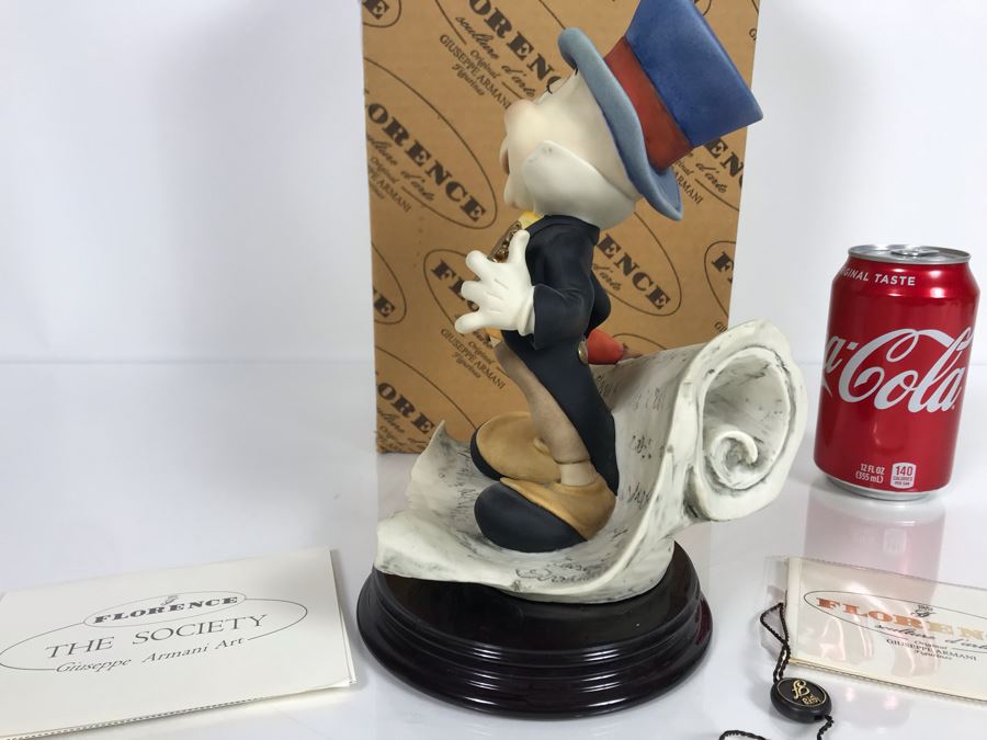 Walt Disney's Jiminy Cricket Sculpture Figurine By Florence Original Giuseppe Armani Figurine 9'H Made In Italy With Box Retails $375 [Photo 10]