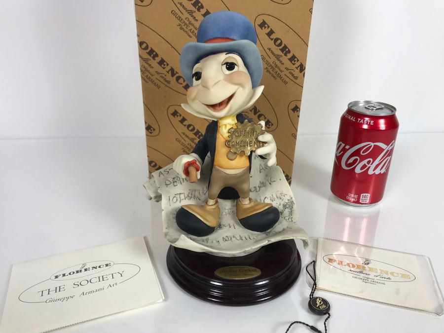 Walt Disney's Jiminy Cricket Sculpture Figurine By Florence Original Giuseppe Armani Figurine 9'H Made In Italy With Box Retails $375 [Photo 4]