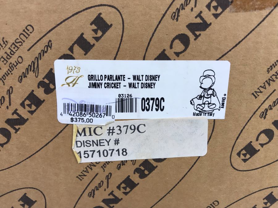 Walt Disney's Jiminy Cricket Sculpture Figurine By Florence Original Giuseppe Armani Figurine 9'H Made In Italy With Box Retails $375 [Photo 17]