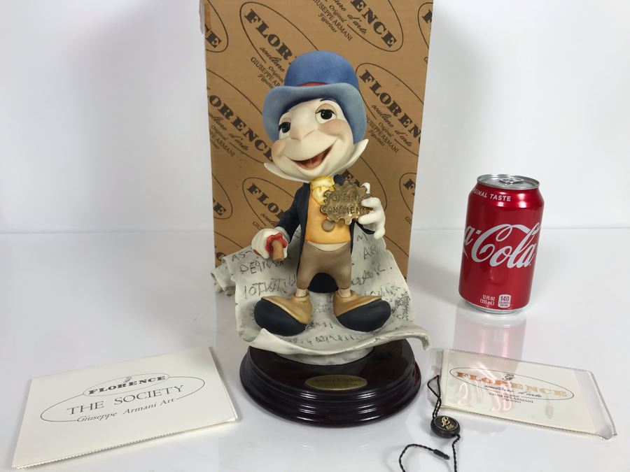 Walt Disney's Jiminy Cricket Sculpture Figurine By Florence Original Giuseppe Armani Figurine 9'H Made In Italy With Box Retails $375 [Photo 3]