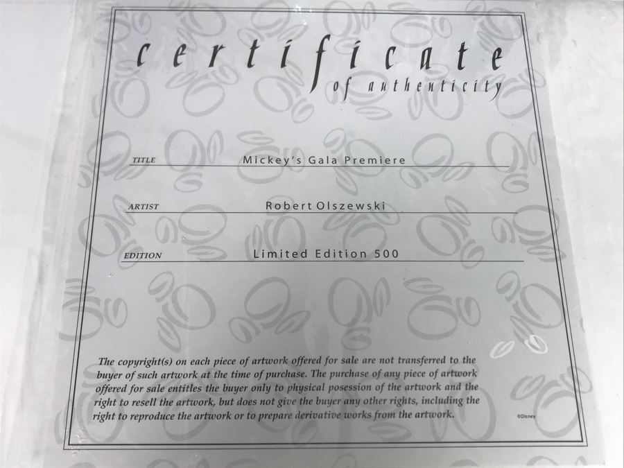 Robert Olszewski Limited Edition 500 Disney's 'Mickey's Gala Premiere' Sculpture Figurine With Certificate Of Authenticity And Box 10.5W X 7.5D X 8.5H [Photo 15]