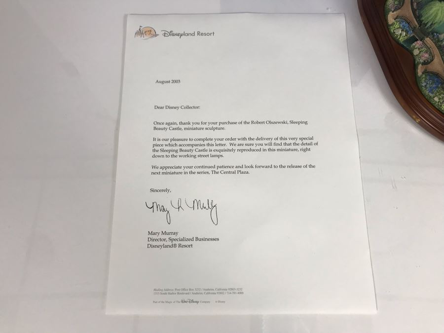 HAND SIGNED First Edition Robert Olszewski Sleeping Beauty Castle DL001 With Certificate Of Authenticity And Box (Powered By 12V Battery And AAA Battery - AAA Battery Holder Needs Replacement) 11W X 8.5D X 5.5H [Photo 28]