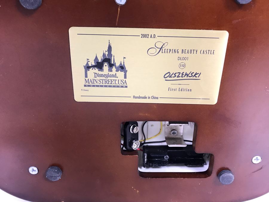 HAND SIGNED First Edition Robert Olszewski Sleeping Beauty Castle DL001 With Certificate Of Authenticity And Box (Powered By 12V Battery And AAA Battery - AAA Battery Holder Needs Replacement) 11W X 8.5D X 5.5H [Photo 31]