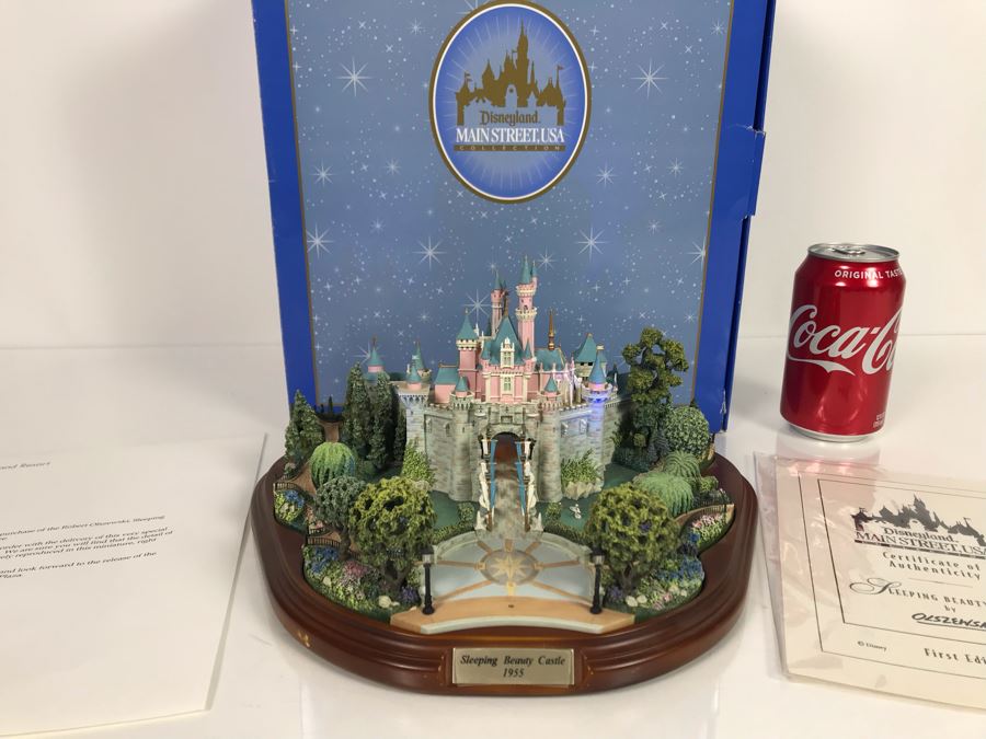 HAND SIGNED First Edition Robert Olszewski Sleeping Beauty Castle DL001 With Certificate Of Authenticity And Box (Powered By 12V Battery And AAA Battery - AAA Battery Holder Needs Replacement) 11W X 8.5D X 5.5H [Photo 33]
