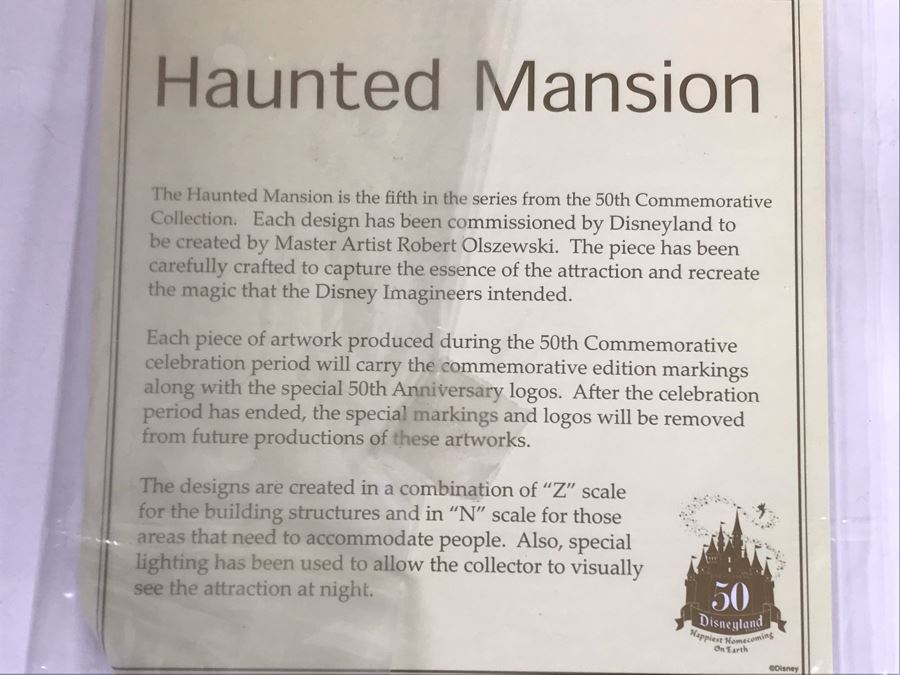 Rare HAND SIGNED By Robert Olszewski Disneyland's Haunted Mansion Ride Attraction Miniature Replica With 3 Scenes 50th Commemorative Collection With Certificate Of Authenticity And Box DL1005 (Estimate $700-$1,000) [Photo 29]