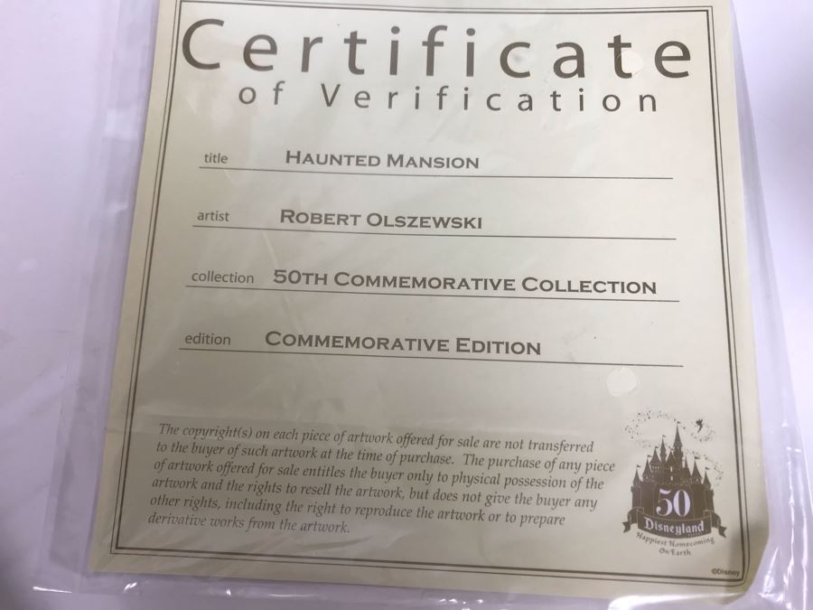 Rare HAND SIGNED By Robert Olszewski Disneyland's Haunted Mansion Ride Attraction Miniature Replica With 3 Scenes 50th Commemorative Collection With Certificate Of Authenticity And Box DL1005 (Estimate $700-$1,000) [Photo 25]