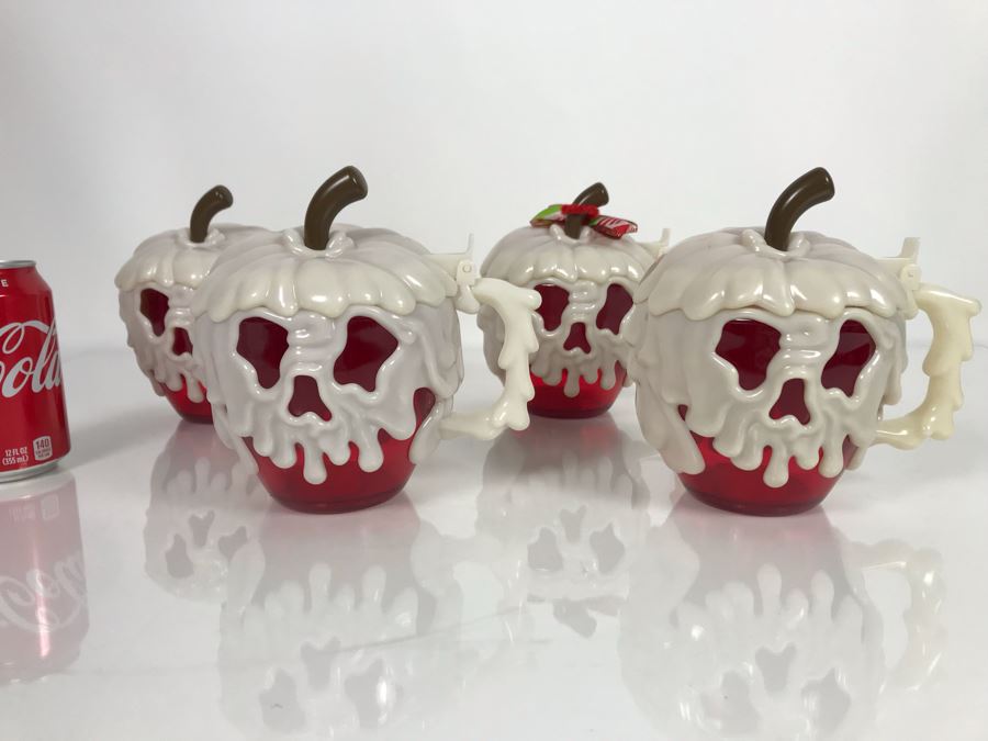 Set Of 4 Disney Parks Poison Apple Glow In The Dark Plastic Mugs 1st-Year Issue Unused [Photo 2]