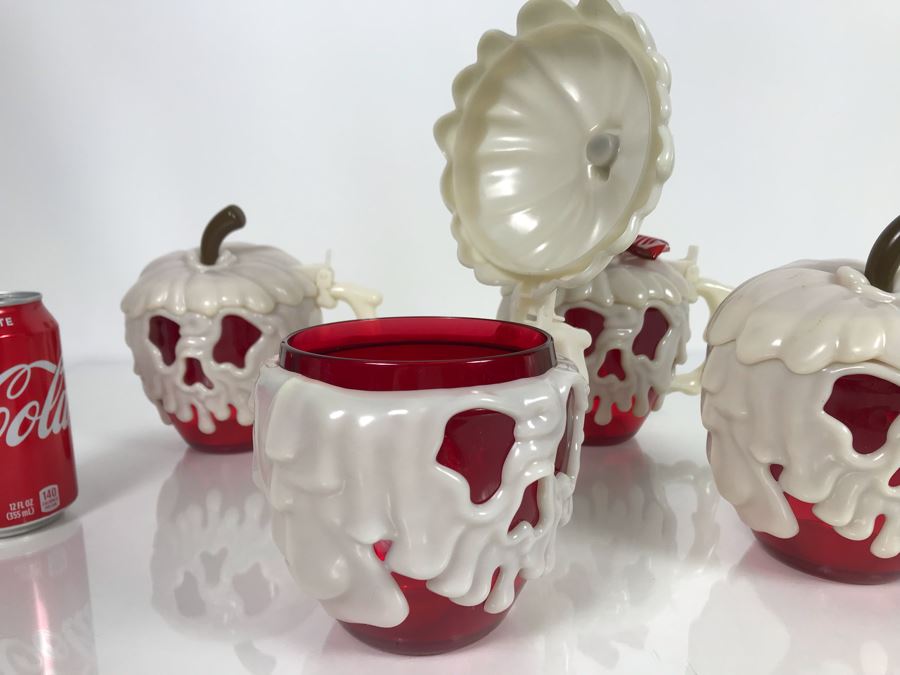 Set Of 4 Disney Parks Poison Apple Glow In The Dark Plastic Mugs 1st-Year Issue Unused [Photo 5]
