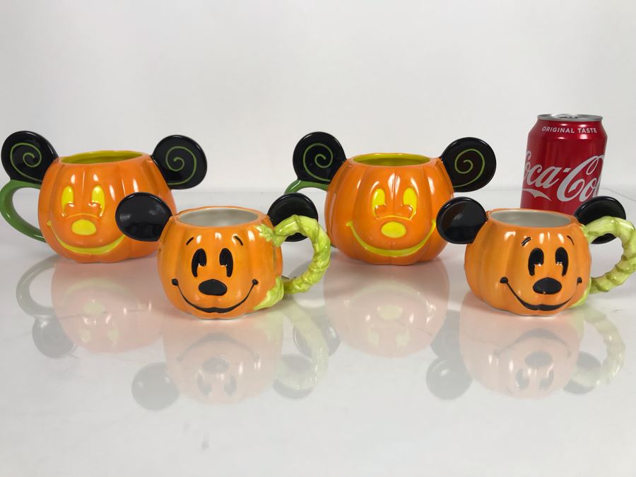 (2) Disney Parks Large 'Happy Halloween' Pumpkin Mugs And (2) Small 'Happy Halloween' Pumpkin Mugs [Photo 1]
