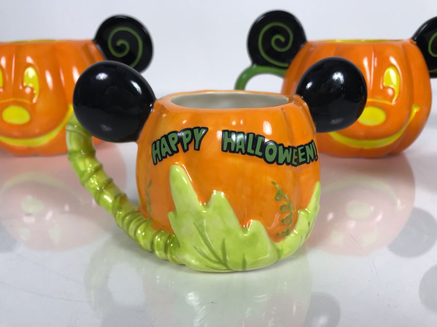 (2) Disney Parks Large 'Happy Halloween' Pumpkin Mugs And (2) Small 'Happy Halloween' Pumpkin Mugs [Photo 4]