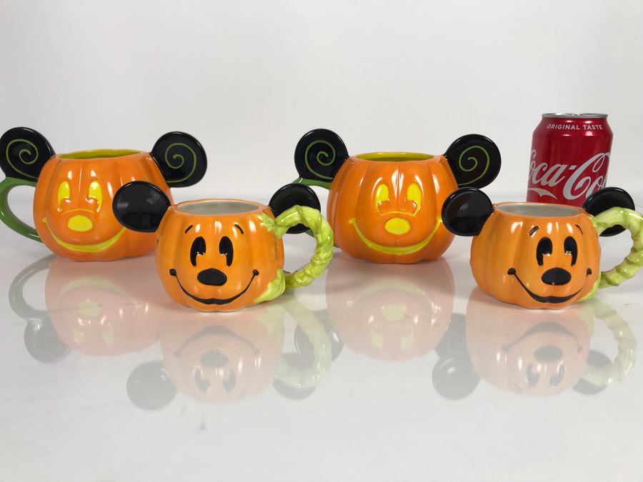 (2) Disney Parks Large 'Happy Halloween' Pumpkin Mugs And (2) Small 'Happy Halloween' Pumpkin Mugs [Photo 2]