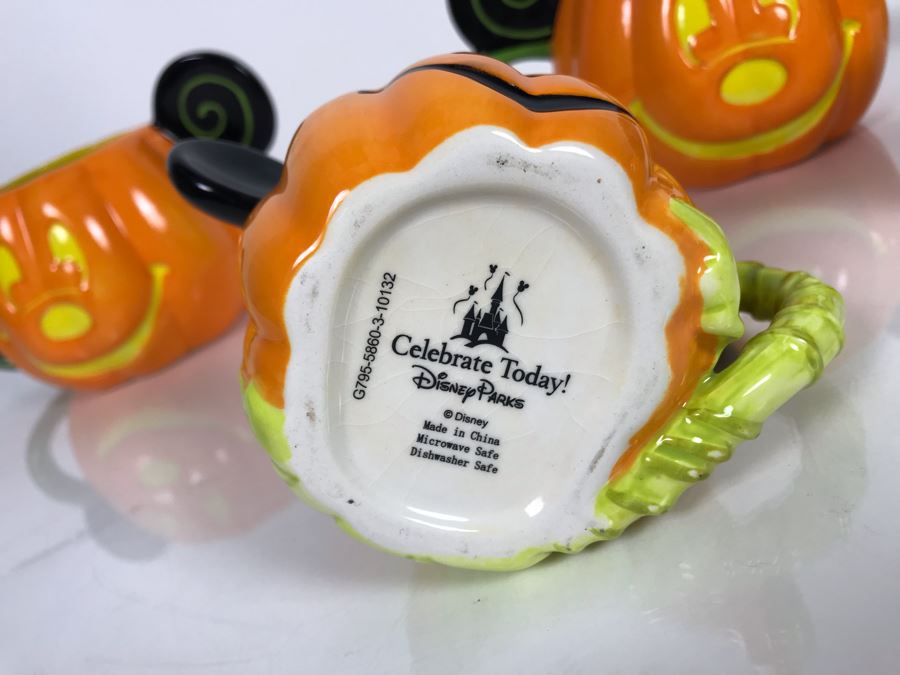 (2) Disney Parks Large 'Happy Halloween' Pumpkin Mugs And (2) Small 'Happy Halloween' Pumpkin Mugs [Photo 5]