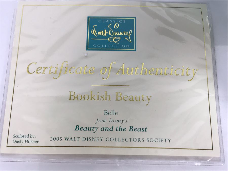 Bookish Beauty Belle Sculpture From Disney's Beauty And The Beast Walt Disney Classics Collection 2005 Walt Disney Collectors Society With Certificate Of Authenticity And Box By Dusty Horner [Photo 7]