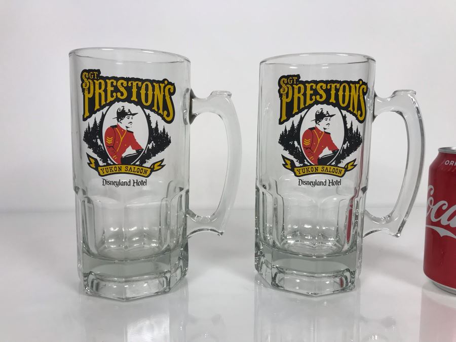 Pair Of Disneyland Hotel Sgt. Preston's Yukon Saloon Glass Beer Mugs