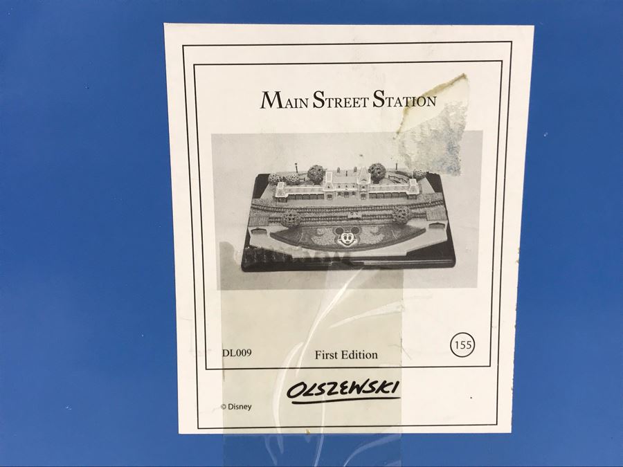 Rare HAND SIGNED By Robert Olszewski First Edition Disneyland's Main Street Station Train Attraction Miniature Replica With Certificate Of Authenticity And Box DL009 Disneyland Main Street USA (Note: Slight Damage To Left Tunnel - Estimate $600-$1,000) [Photo 32]
