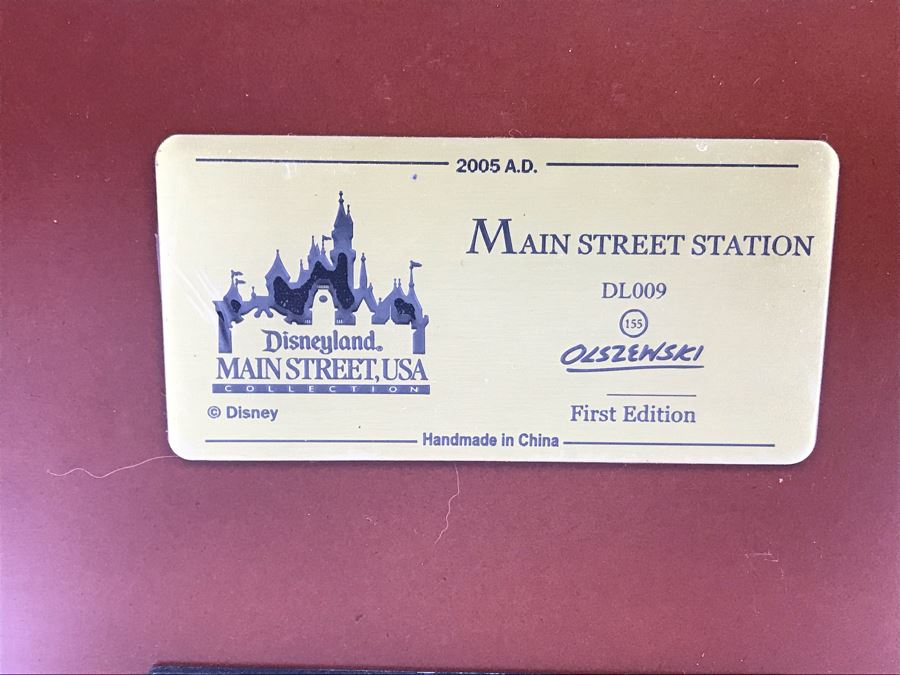 Rare HAND SIGNED By Robert Olszewski First Edition Disneyland's Main Street Station Train Attraction Miniature Replica With Certificate Of Authenticity And Box DL009 Disneyland Main Street USA (Note: Slight Damage To Left Tunnel - Estimate $600-$1,000) [Photo 31]
