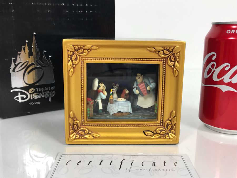 HAND SIGNED By Robert Olszewski Disney's Lady And The Tramp Spaghetti Dinner Scene Gallery Of Light With Certificate Of Authenticity And Box DP-GL005 (Last One Sold For $345) [Photo 3]