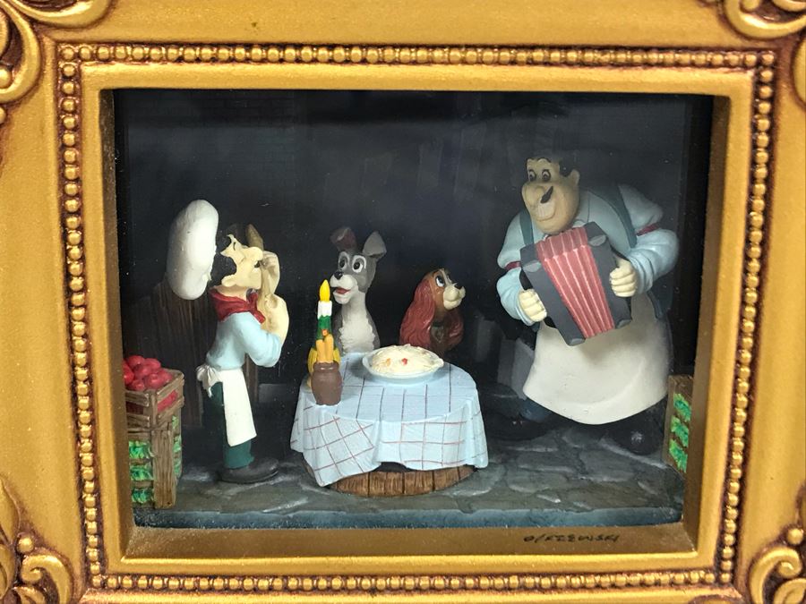 HAND SIGNED By Robert Olszewski Disney's Lady And The Tramp Spaghetti Dinner Scene Gallery Of Light With Certificate Of Authenticity And Box DP-GL005 (Last One Sold For $345) [Photo 4]