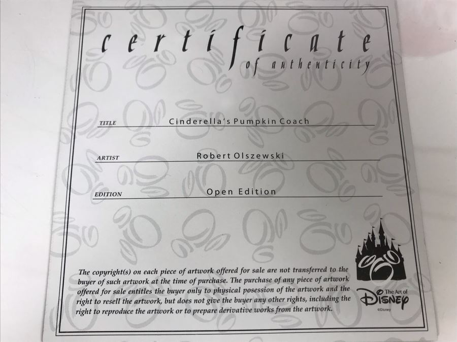 Robert Olszewski Disney's Cinderella's Pumpkin Coach Scene Gallery Of Light With Certificate Of Authenticity And Box DP-GL002 (Estimate $250-$350) [Photo 11]