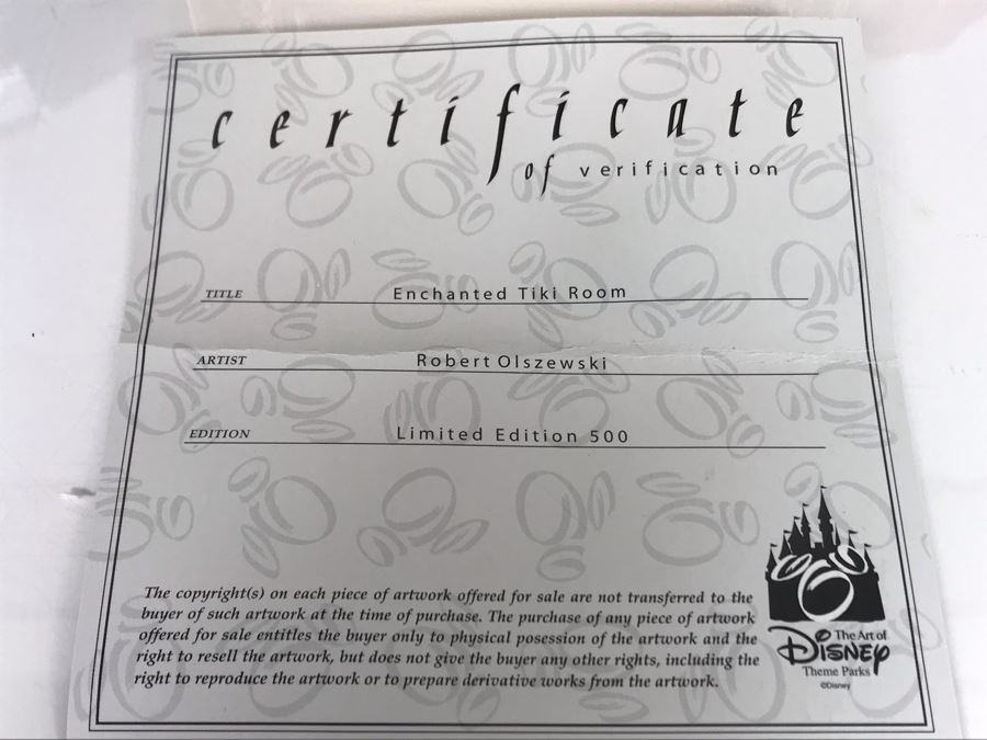 Rare HAND SIGNED By Robert Olszewski Limited Edition 500 Disneyland's Enchanted Tiki Room 45th Anniversary Scene Gallery Of Light With Certificate Of Authenticity And Box DP-GL011 [Photo 11]