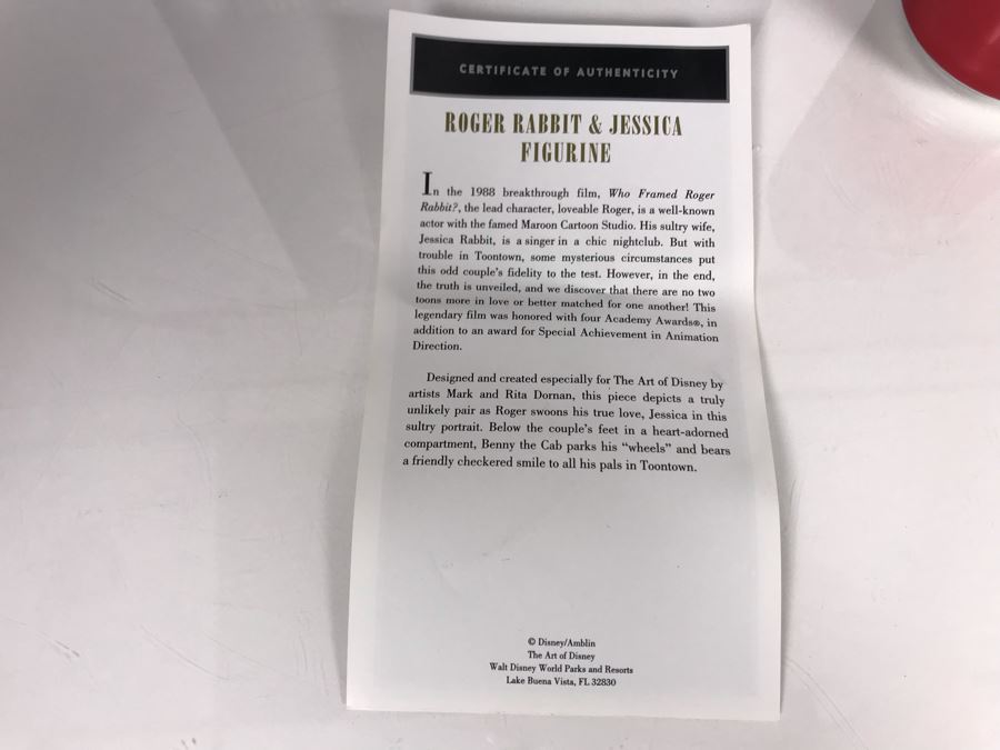 Roger Rabbit & Jessica Figurine From The Film Who Framed Roger Rabbit? Art Of Disney With Box By Mark And Rita Dornan [Photo 18]