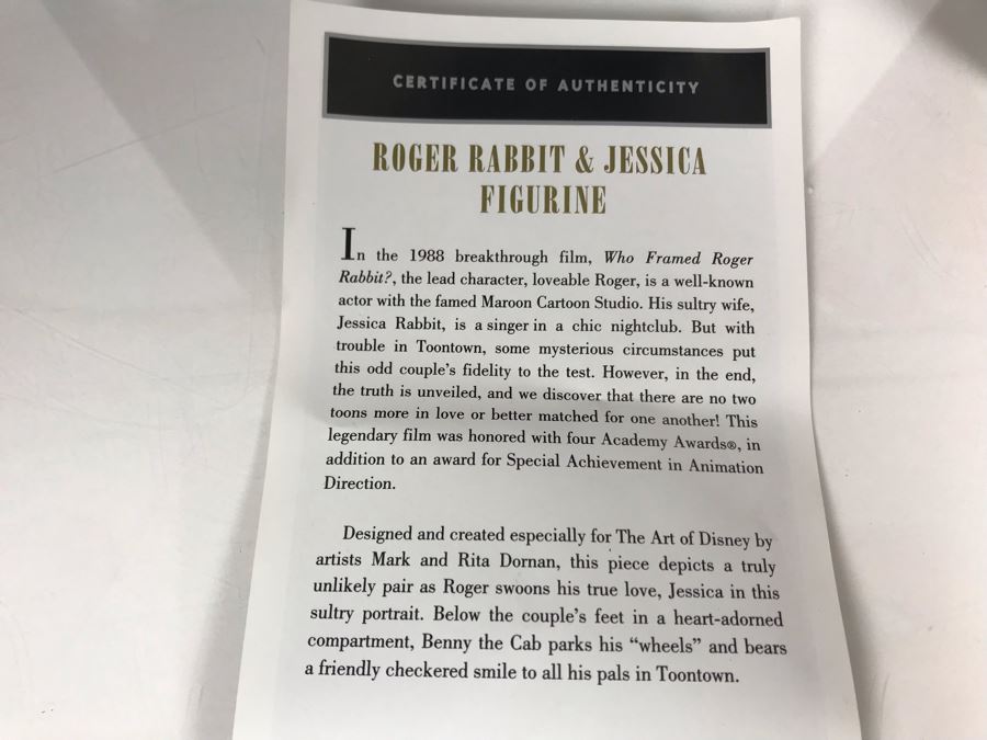 Roger Rabbit & Jessica Figurine From The Film Who Framed Roger Rabbit? Art Of Disney With Box By Mark And Rita Dornan [Photo 19]