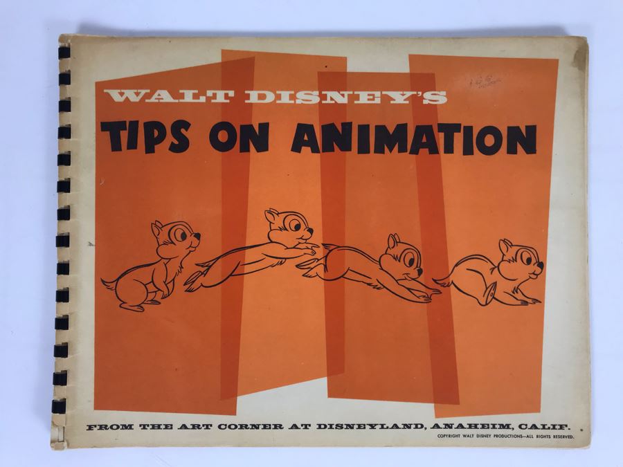Rare Walt Disney's Tips On Animation Book By Walt Disney Published By The Art Corner At Disneyland (Originally Sold At Disneyland Opening Year)