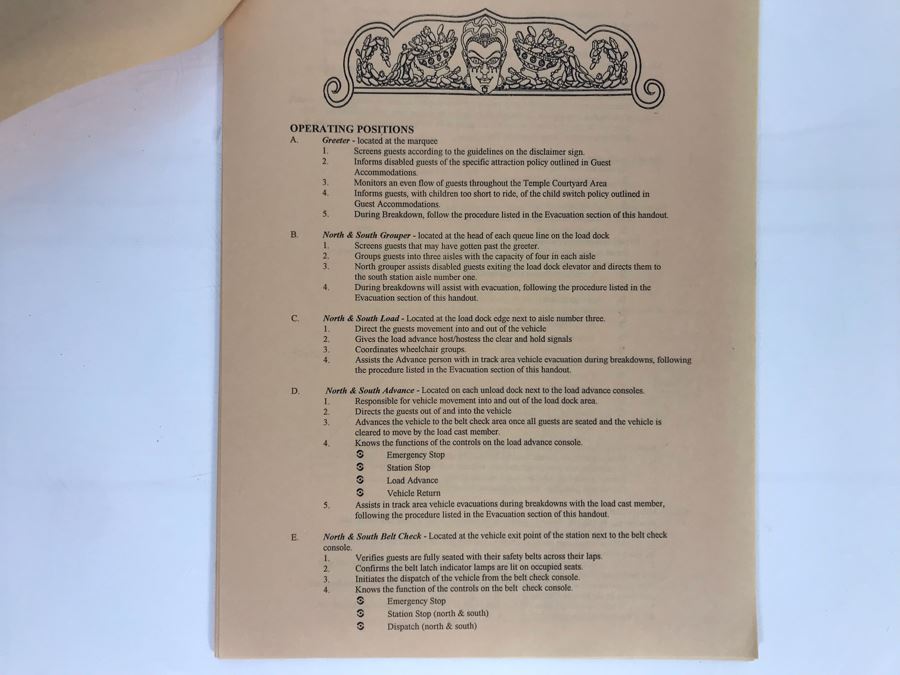 Disneyland Ephemera Indiana Jones Adventure Amusement Park Ride Operating Manual And Information [Photo 5]