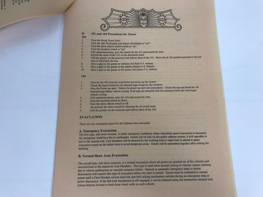 Disneyland Ephemera Indiana Jones Adventure Amusement Park Ride Operating Manual And Information [Photo 11]