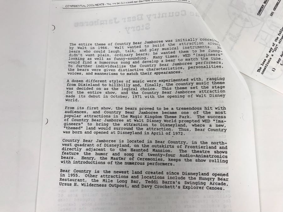 Disneyland Ephemera Disneyland The Country Bear Jamboree Story Attraction Employee Information [Photo 2]