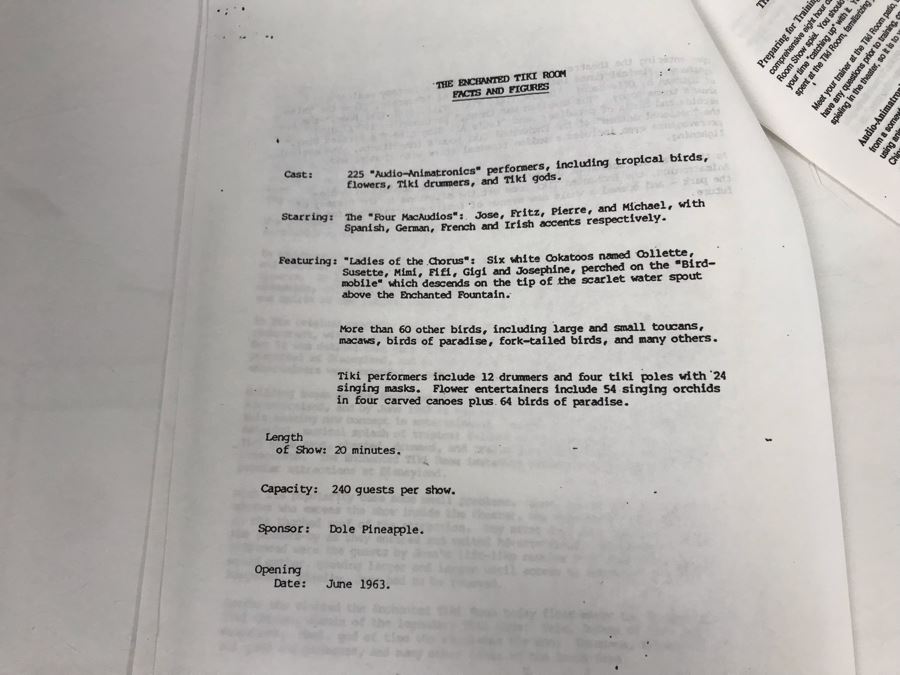 Disneyland Ephemera Disneyland Enchanted Tiki Room Attraction Show Information Spiel [Photo 4]