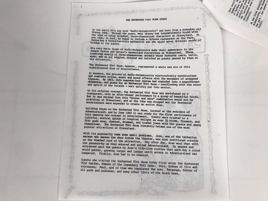 Disneyland Ephemera Disneyland Enchanted Tiki Room Attraction Show Information Spiel [Photo 2]