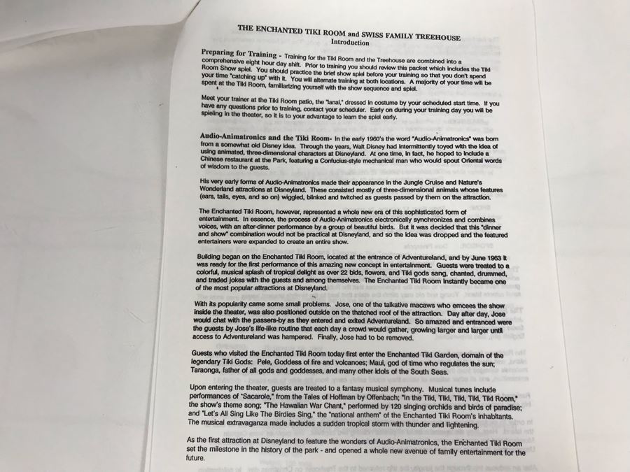 Disneyland Ephemera Disneyland Enchanted Tiki Room Attraction Show Information Spiel [Photo 5]
