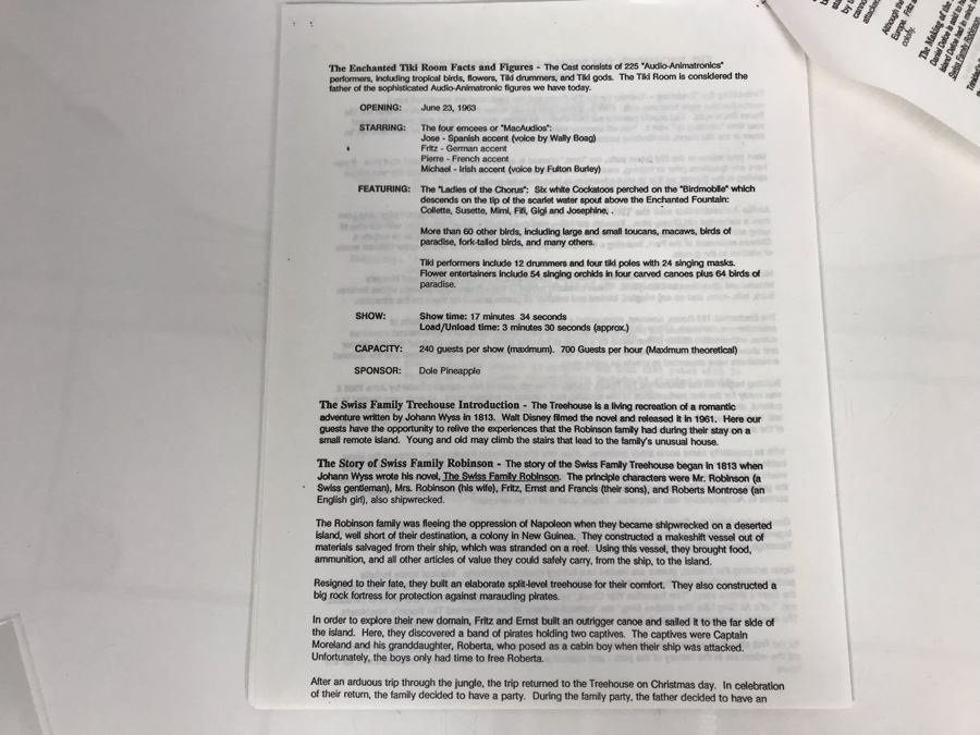 Disneyland Ephemera Disneyland Enchanted Tiki Room Attraction Show Information Spiel [Photo 6]