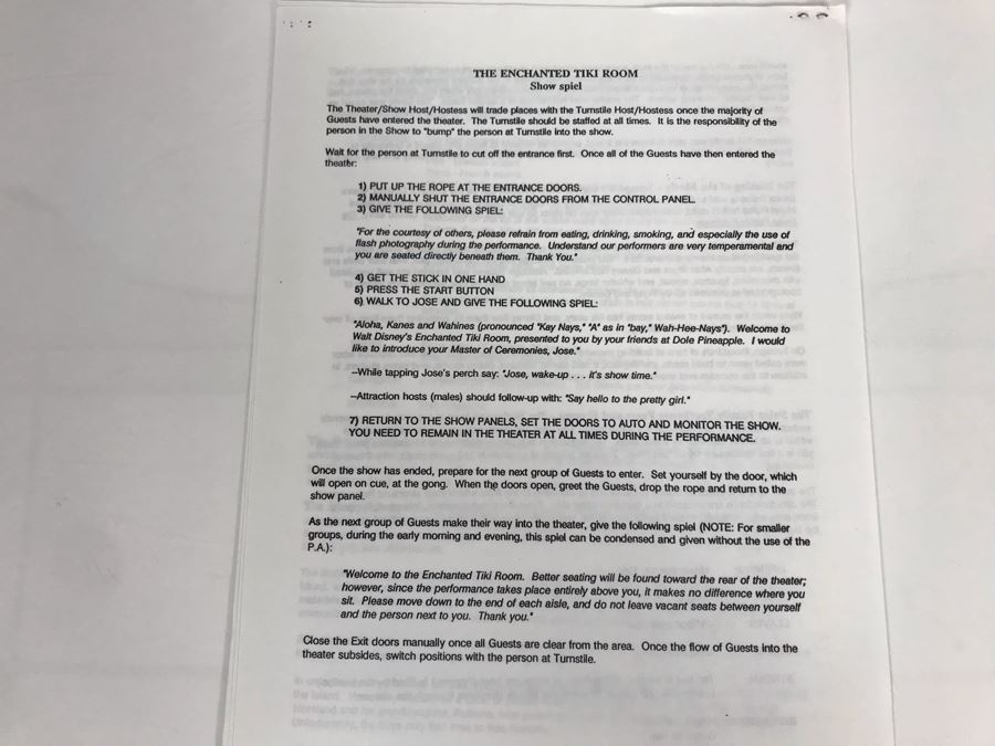 Disneyland Ephemera Disneyland Enchanted Tiki Room Attraction Show Information Spiel [Photo 8]