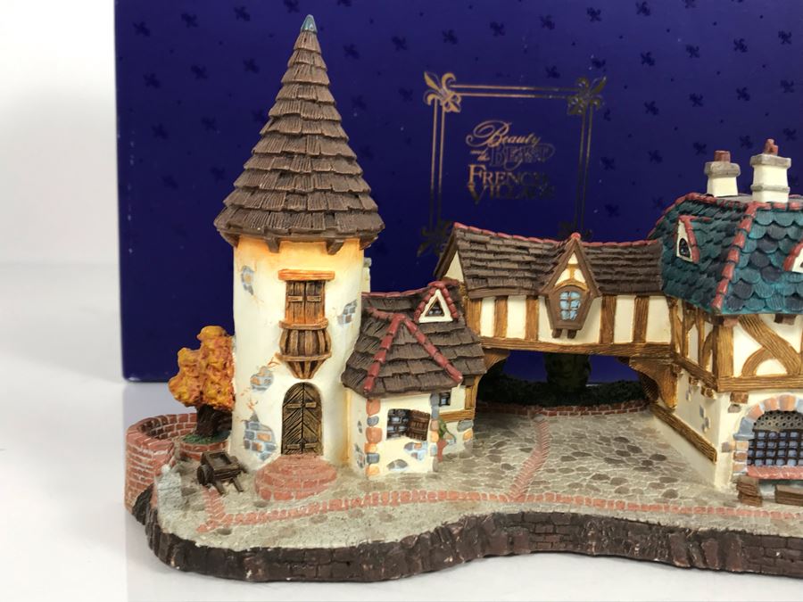 The Bookseller French Village From Disney's Beauty And The Beast Village Figurine With Box (Residual Museum Wax On Bottom) [Photo 5]